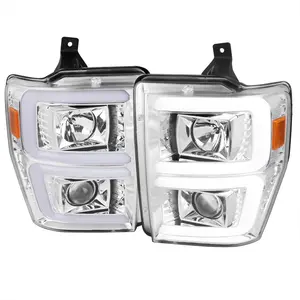 2008-2010 Ford F-250/F-350/F-450/F-550 LED Sequential Turn Signal Bar Projector Headlights (Chrome Housing/Clear Lens)