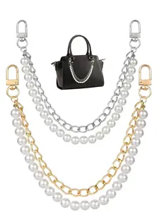 Faux Pearl Purse Chain Strap, Light & Silver Color Handbag Straps, Metal Shoulder Crossbody Bag Accessory for Women