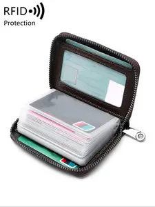 Summer Genuine Leather Solid Color Card Holder with Zipper, Vintage Multi-card Slot Card Holder, Casual Versatile Card Holder for Men and Women, Credit Card Organizer