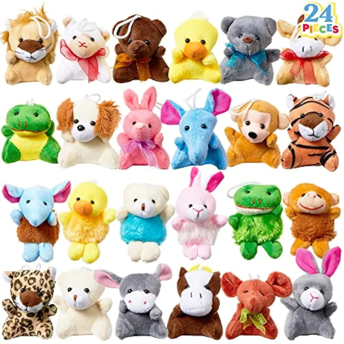 24 Pack Mini Animal Plush Toy Assortment (24 Units 3" Each), Animals Keychain Decoration for Kids, Small Stuffed Animal Bulk for Kids, Carnival Prizes, School Gifts, Party Favor Goodie Bags