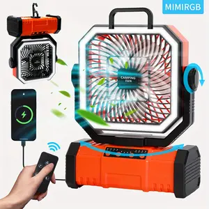 【Bluetooth Speaker】 20000mAh Rechargeable Camping Fan with LED Lights & Remote, Auto-Oscillating Portable Tent Fan, Emergency Power Bank, 360° Hook Hanging Fan for Outdoor RV Travel Power Outage
