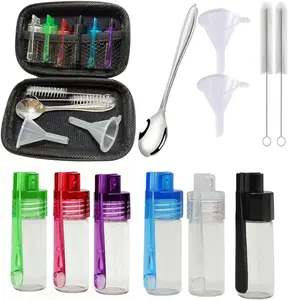 1Set Travel Spice Containers with Spoon, Leakproof Airtight Seasoning Containers Set with Storage Box, Funnels and Brushes, Portable Travel Spice Kit for Camping, Picnic, Cooking (Colorful)