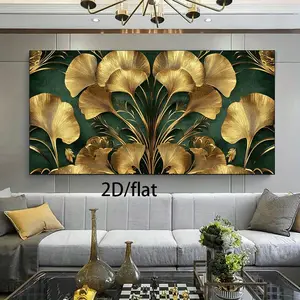 1 piece framed modern decorative painting - gold leaves and dark green plant pattern art poster, suitable for living room bedroom decorative painting, modern home art hanging painting, texture effect printing, suitable for bedroom and living room art deco