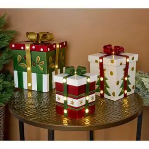 Kringle Express Set of 3 Lit In/Outdoor Stacking Presents