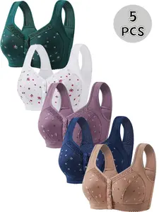 Women's Lace Floral Wireless Soft Comfy Bra Set, Comfortable Breathable Elegant Push-Up Bras, Fit Medium Support, Full Coverage, All Seasons, Easy Closure Buckle