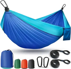 Camping Hammock Lightweight, Portable Hammocks Parachute Hammock with Two Tree Straps, Single or Double Travel Swing Nylon Camp Hammocks, Outdoor Essentials for Beach Backpacking Hiking, Blue