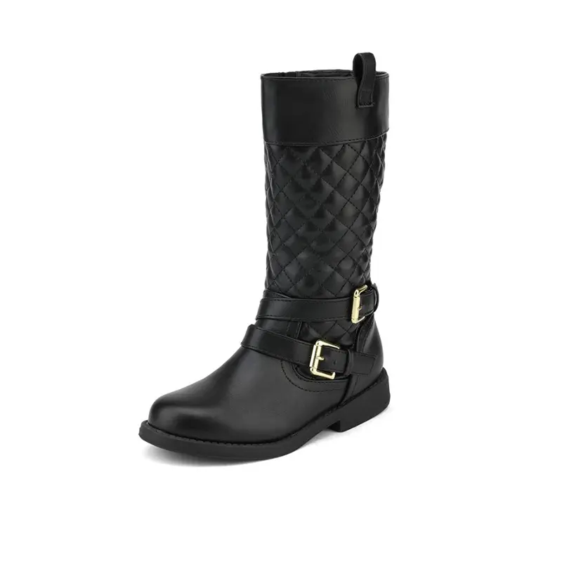 Dream Pairs Girls' Classic Buckle Knee-High Low-Heel Riding Boots, TPR Sole, Zipper-On Design for 10-11 Years Casual Footwear, Kneehighboots, Girls Shoes, Round Toe