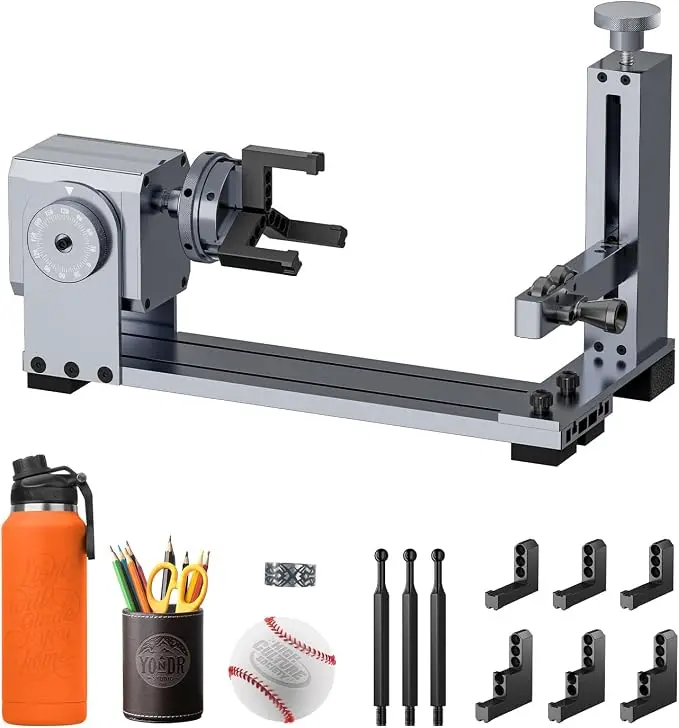 Longer Y-Axis Rotary Roller Extension for Nano Series Engravers - Anodized Aluminum Alloy, Modular Design, 98% Daily Use Compatibility, Ball-Equipped for Cylindrical Objects, Wine Glasses, Tumblers with Customer Service Support