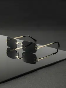 Men's Rectangular Sunglasses Frameless Y-Leg Glasses, Classic Vintage Style, Metal Frame PC Lens, Fashion Casual Eyewear for Streetwear Parties