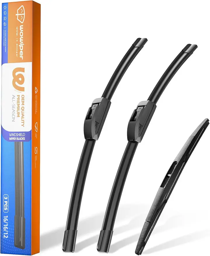 Jeep Wrangler JL 2018-2023 Wiper Blades, WOWIPER 16"+16" Front & 12" Rear Windshield Wiper Blade Set, All-Weather Replacement Wipers