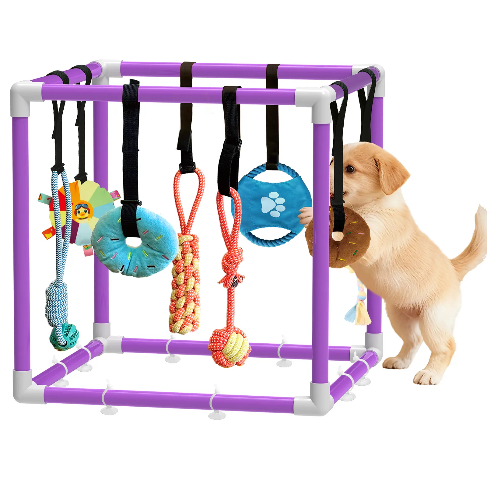 Indoor Puppy Play Gym Puppy Training Tools - Pet Agility Training & Behavior Aid with Snuffle Mat, 8 Hanging Toys, PVC Frame, Stretchy Velcro Rope for Small Dog Boredom Enrichment & Interactive Bite Resistance