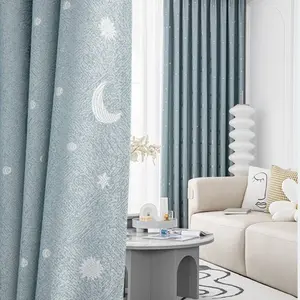 1pc Star Moon Jacquard Blackout Curtain, Minimalist Style Drapes for Living Room Bedroom Kids Room, Sun Blocking Heat Insulation Window Covering, Thermal Insulated Curtain