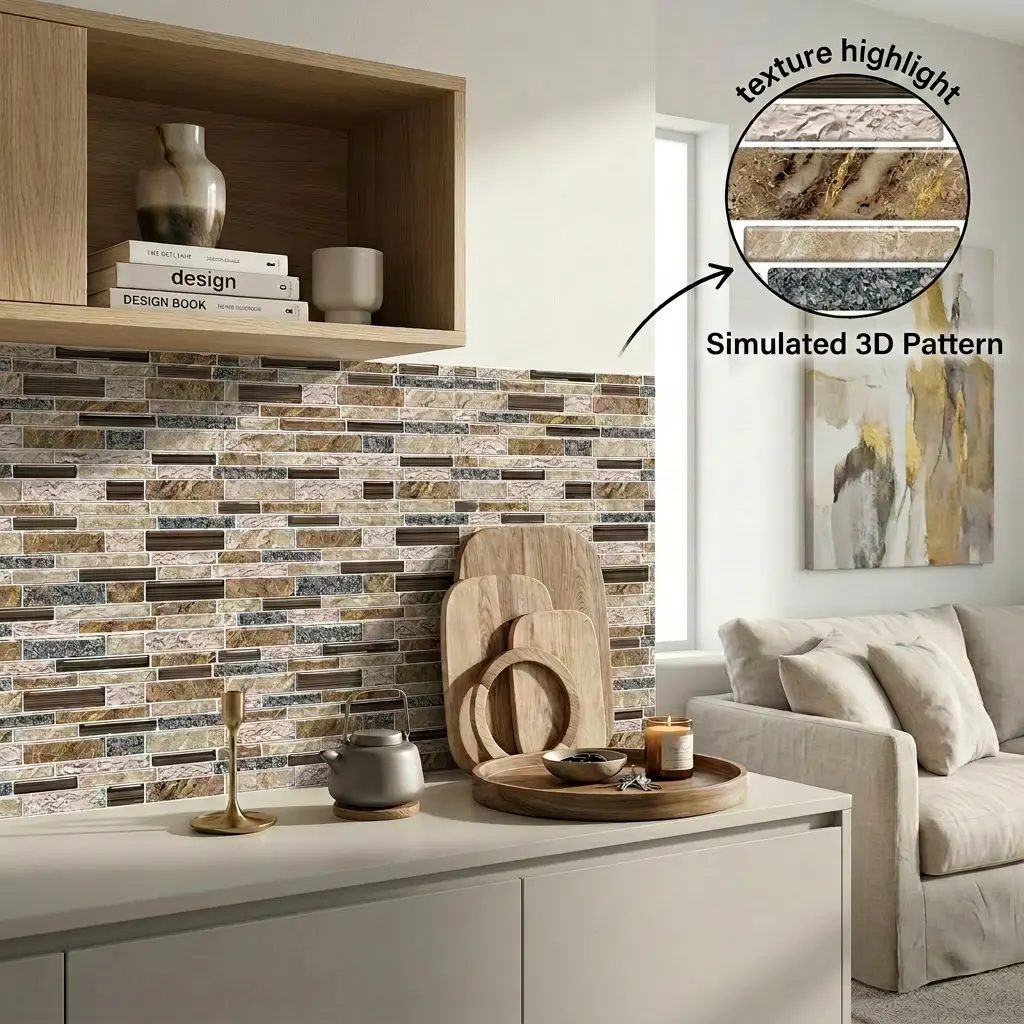 12x12 in Smooth Peel-and-Stick Marble Brick Wall Sticker Set (10 Sheets) - Waterproof, Oilproof, Heat-Resistant Self-Adhesive Mosaic Backsplash Tiles for Kitchen Sink, Cabinet - Renter-Friendly DIY Decoration Supplies