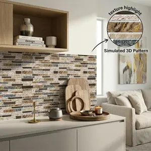12x12 in Smooth Peel-and-Stick Marble Brick Wall Sticker Set (10 Sheets) - Waterproof, Oilproof, Heat-Resistant Self-Adhesive Mosaic Backsplash Tiles for Kitchen Sink, Cabinet - Renter-Friendly DIY Decoration Supplies