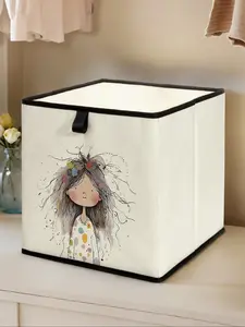 Little Girl Pattern Printed Open Storage Box, Stackable Drawer Organizer, Durable Multi-Functional Design for Home Dorm Room Organization