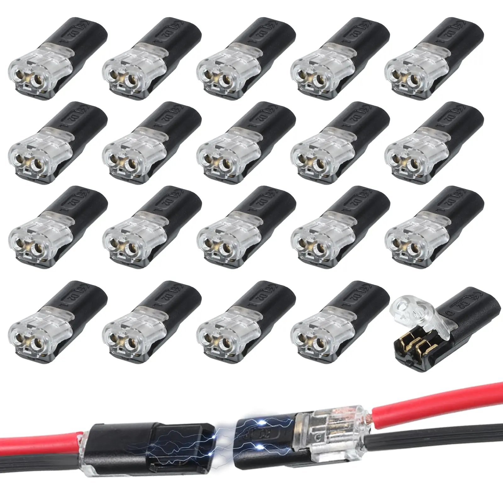 Low Voltage Wire Connector, Double-Wire Plug-In LED Light Strip Connector, Needleless Quick Splice, Firm Locking, for LED Lighting Decoration & Electrical DIY Work