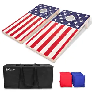 GoSports 4 ft x 2 ft Solid Wood Cornhole Set - American Flag