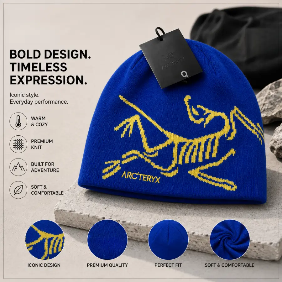 Arc'teryx Knit Winter Beanie Hat | Warm Soft Stretch Skull Cap for Men & Women| | Iconic Graphic Cold Weather Hat for Skiing, Snowboarding, Camping, Casual Fashion Streetwear & Everyday Wear