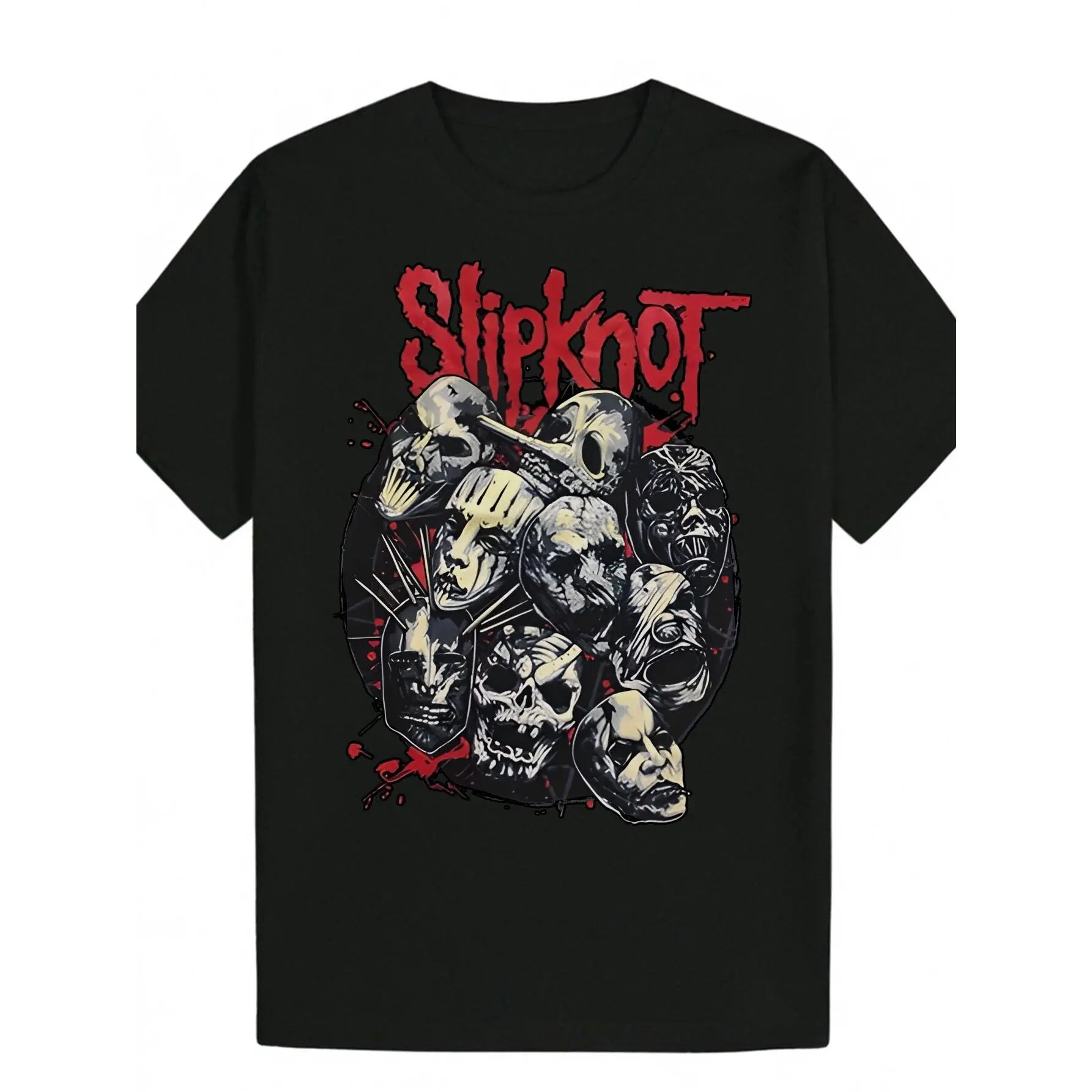 Men's Slipknot Graphic Tee - Casual Black cotton T-Shirt with Skull Design, Round Neck, Machine Washable for Summer