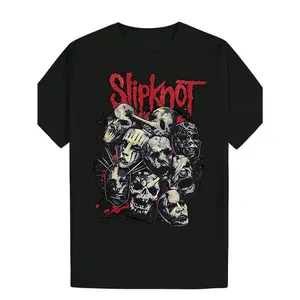 Men's Slipknot Graphic Tee - Casual Black cotton T-Shirt with Skull Design, Round Neck, Machine Washable for Summer