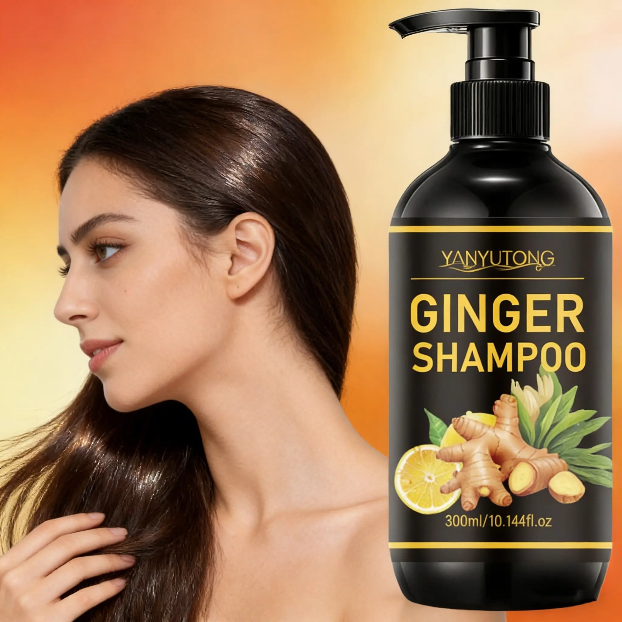 300ML Ginger Shampoo, Ginger Extract Dense Foam Cleansing Moisturizing Hydrating Nourishing, Nourishes Scalp Improves Dull Frizzy Split Ends, Unisex Hair Care, Natural Herbal Shampoo