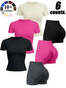 Women's Seamless High-Waisted Sporty Shorts Set, Plain Design, Ideal for Fitness & Daily Wear, Summer Fashion Activewear, Seamless Yoga Set, Workout Sets, Yoga Clothes Set