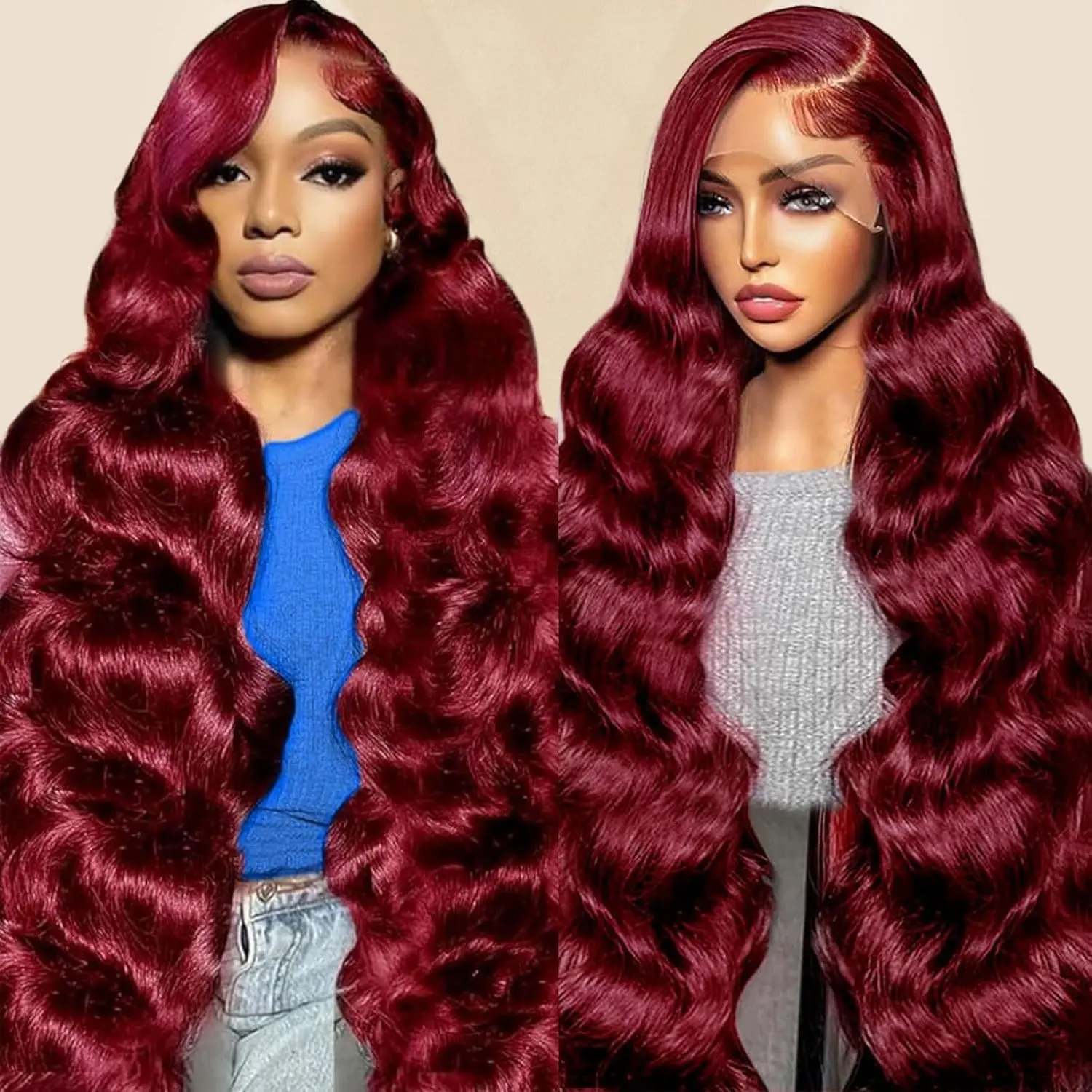 【30 Inch Only $109】99J Burgundy/Highlight/Natural Black Lace Front Wigs Human Hair 13x6 HD Transparent Body Wave Lace Front Wigs Pre Plucked 99j Burgundy Red Wine Glueless Human Hair Wigs for Women
