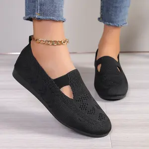 Women's Breathable Knit Slip On Shoes - Casual Walking Flats for Indoor & Outdoor Use Comfortable Mesh Design Loafers