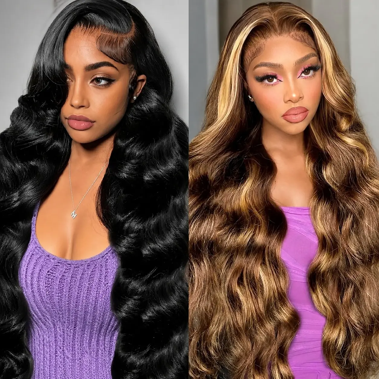 P4/27 Highlight Brown & Natural Black Body Wave Human Hair Wig – 13x4 HD Lace Front, High Density, Pre-Plucked Natural Hairline, Baby Hair, Soft Sculpted Waves, Dimensional Shine, Tangle Free, Beginner Friendly for Women