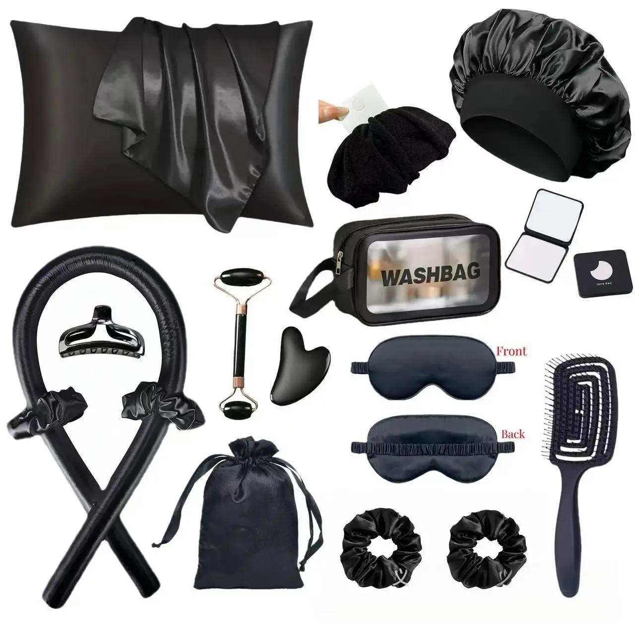 20-Piece Sleep Hair Design Tool Set, Includes Curler, Facial Massager, Pillowcases, Comb, Mirror, Night Sleeping Aid Kit