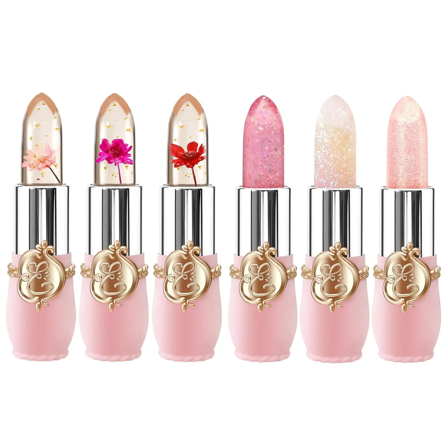Flower Jelly Lipstick Set Temperature Change Moisturizer Long Lasting Nutritious Shimmer Lip Balm Magic Color Change Lip Gloss (Color Changing Lipstick Set B)