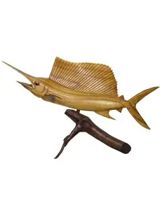 WorldBazzar Sailfish Marlin Beautiful Handmade Wood Sculpture Statue Ocean Mount Carving Sport Fish Trophy ONE of A Kind