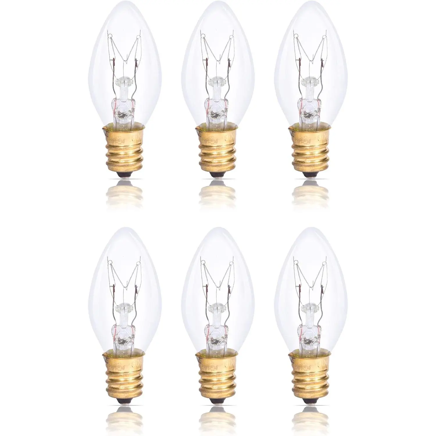 C7 15W Replacement Bulb (6 Pack) for Himalayan Salt Rock and Basket, Plug in Aromatic Wax Warmer, Night Light, Clear Candle Shape, 120V, E12 Candelabra Base, Dimmable, 2700K Warm White