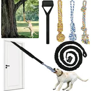 Interactive  Bungee  Rope Tug War for Pitbull Small Medium Large Dogs, Indoor/Outdoor Tree   for Exercise Solo Play,Spring Pole Interactive Toys with 3  Rope
