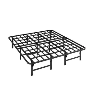 Aardhen Heavy Duty Twin Folding Bed Frames,14/16 Inch  High Heavy Duty Mattress Foundation, Metal Platform Bed Frame Twin, No Box Spring Needed, Qiuck Assembly, Noise Free, Black Furniture Storage