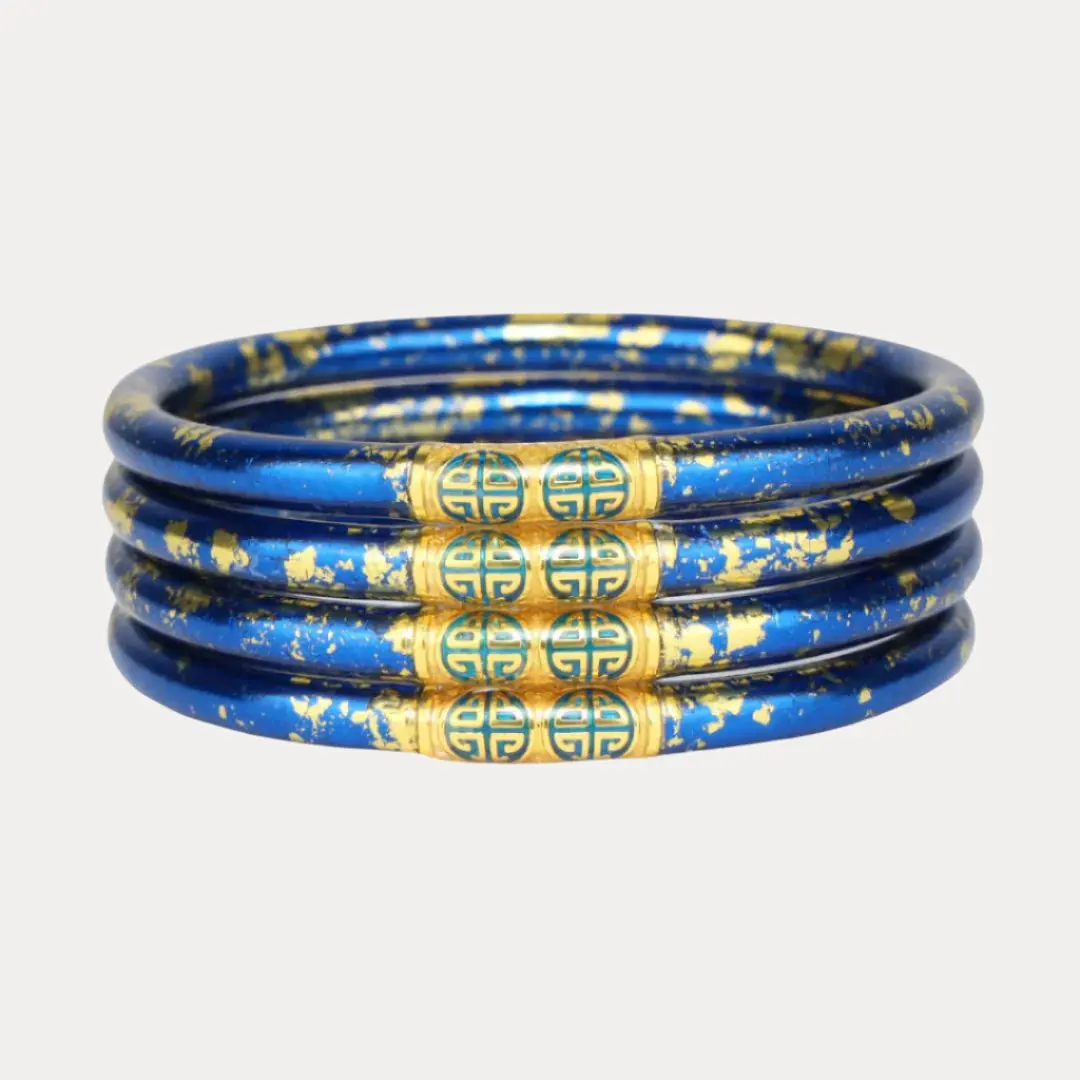 BuDhaGirl KOI Saffir All Weather Bangles, Set of 4 Elegant Minimalist Bangle Bracelets in Cobalt Blue & Gold Foil, Waterproof & Soundless, Bracelet Sets, Cuff Bangles Bracelets