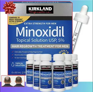 Kirkland Signature Minoxidil 5% Extra Strength Hair Regrowth Treatment for Men – Clinically Proven to Reduce Hair Loss & Thinning Hair. 60ml (1 Month Supply) | Unscented & Non-Greasy Topical Solution