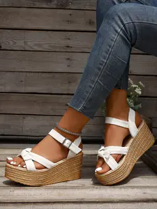 Women's New Cross Strap Toe-Open Sandals, Summer Fashion Espadrilles Wedges Sandals Wedge Heel Sandals, One Band Thick Sole Beach Vacation Shoes