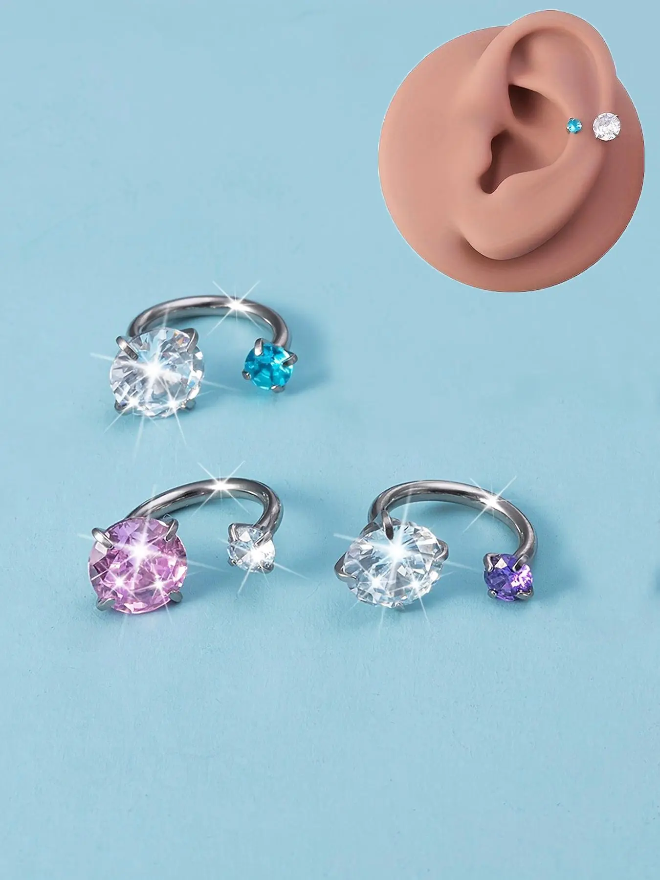 Elegant Stainless Steel Helix Piercing Ring with Synthetic Zirconia, 18 Gauge Horseshoe Lip Ring, Versatile Ear, Nose, and Navel Jewelry for Daily Wear, Perfect Holiday Gift