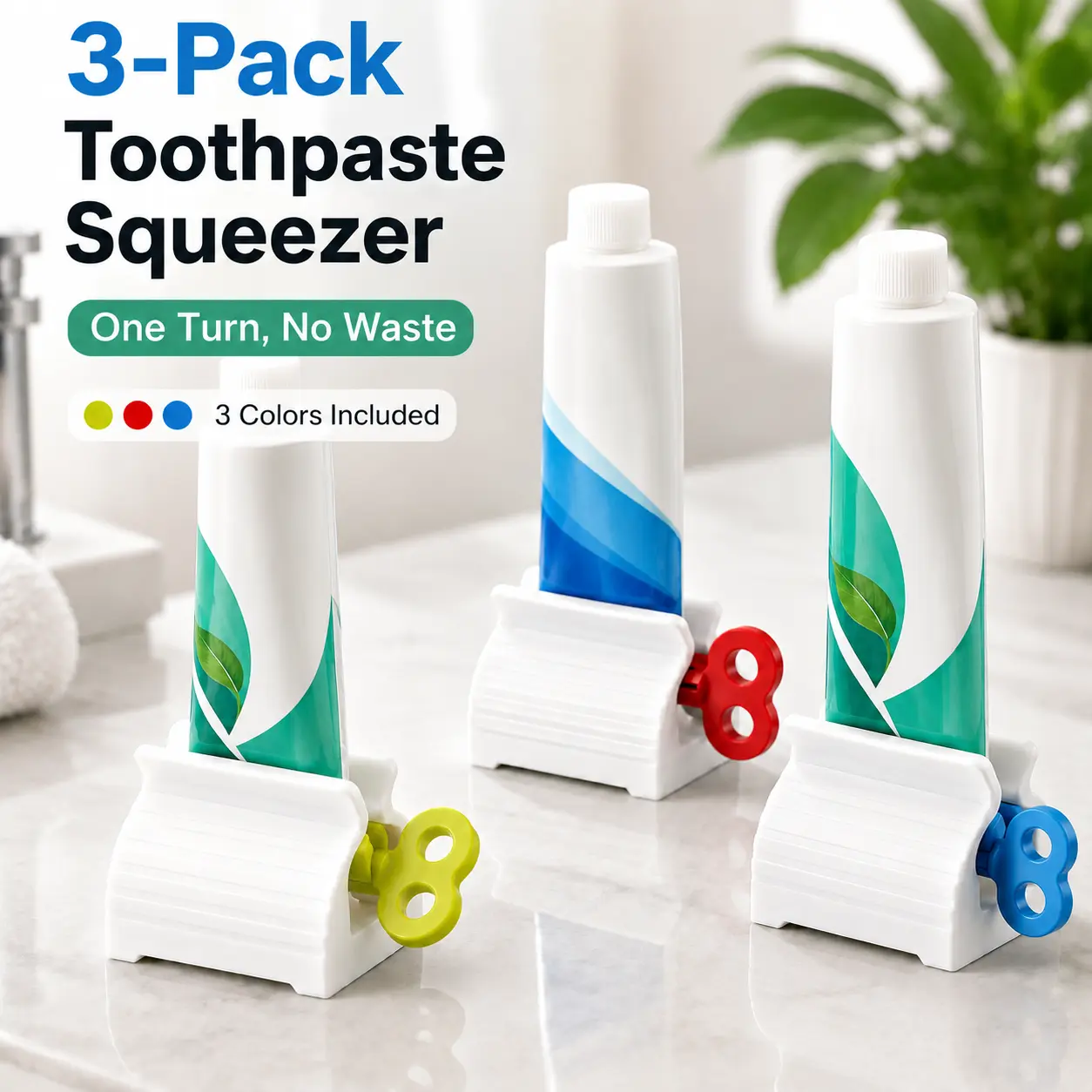 3 Pack Toothpaste Squeezer Tube Roller, No Waste Toothpaste Saver, Easy Twist Dispenser for Bathroom Counter