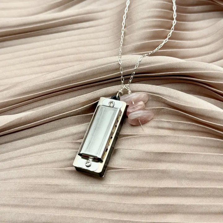 Party Trick Harmonica Necklace-Rose Quartz