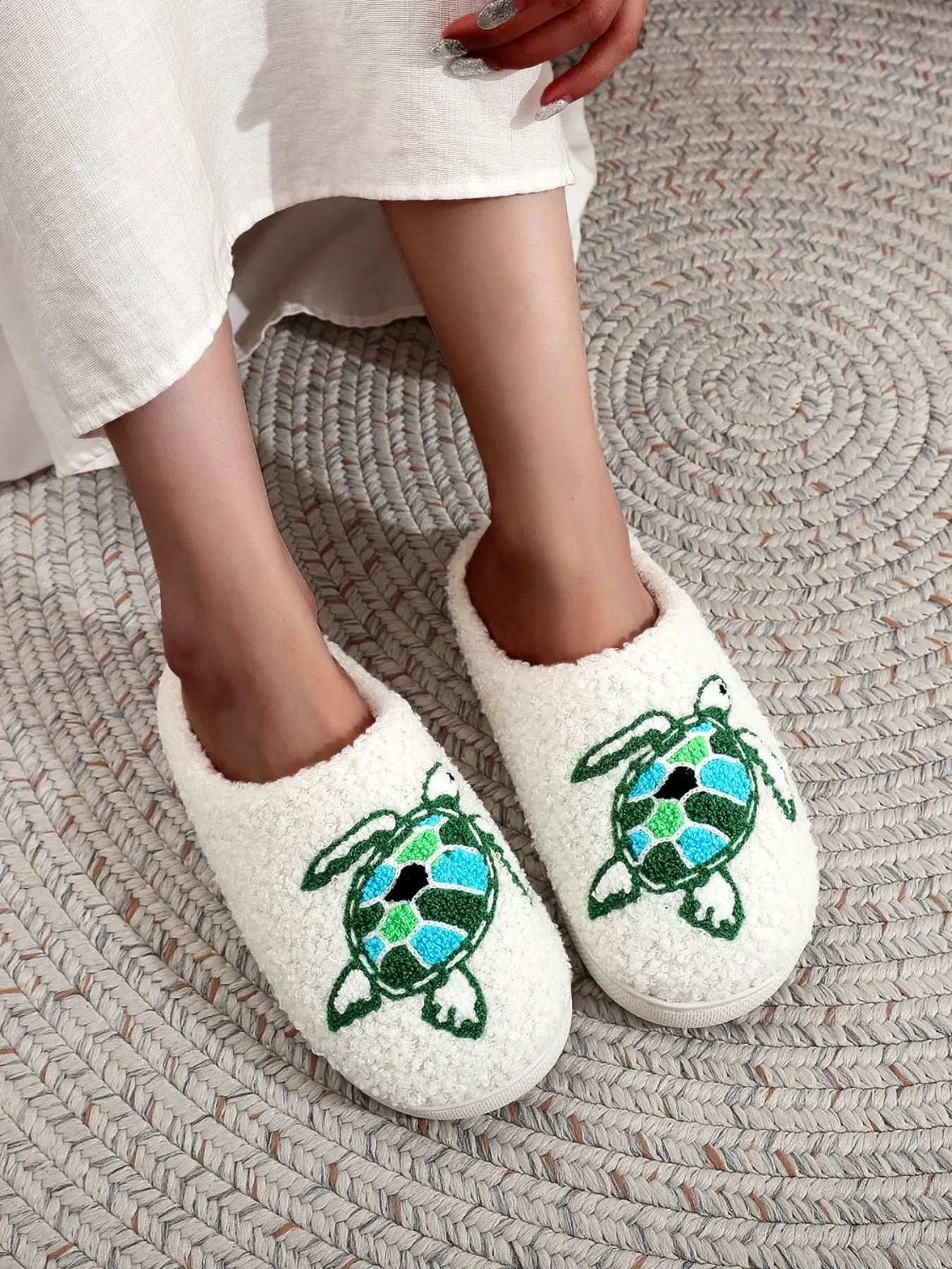 Soft Plush Turtle Thick Bottom Fuzzy Warm Slippers for Men & Women, Warm House Slippers, Cute Animal Embroidery Design, Indoor Home Outdoor Warm Non-Slip Shoes for Fall Winter Gifts, Footwear