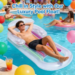 Inflatable Pool Float Bed with Head Pillow, Inflatable Pool Lounger with Backrest, Inflatable Water Bed and Beach Mat (no Pump Included)