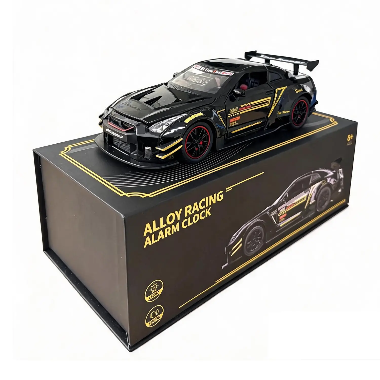Halloween Party Racing Car Alarm Clock - Premium Die-Cast Metal Alloy Shell Bedside Clock with LED Display & Tail Lights, Wireless Remote Control Snooze, Perfect Birthday Gift for Kids & Car Enthusiasts