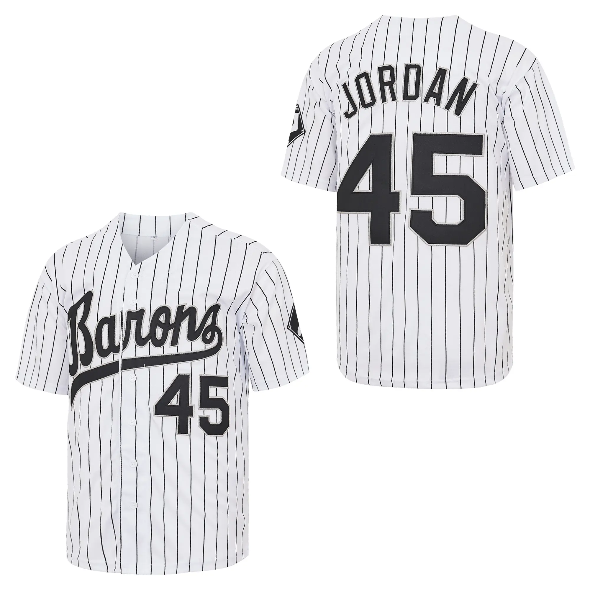 Men's#45 JordanWhite And Black Hip Hop Rap Baseball Jersey Embroidery Sportswear jersey