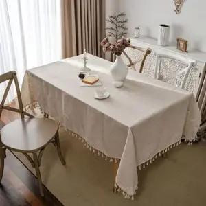 1pc Cute Bohemian Solid Color Tablecloth, Farmhouse Style Fringe Dust Cover, Ideal for Buffet Tables, Parties, Weddings, Kitchen, Restaurant