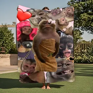 Monkey Collage Flannel Blanket - Soft, Warm, and Inspirational with Playful Monkey Faces and Heart Design - Perfect for Bed, Sofa, Travel, and Camping - Ideal Mother'S Day Gift for Daughter, All-Season Use, Travel Blanket