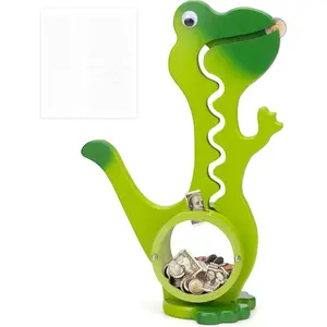 ooden Dinosaur Piggy Bank Boalord for Boys Kids Girls Clear Big Belly Animal Coin Bank for Toddler Real Money Toy(Dino-Green)