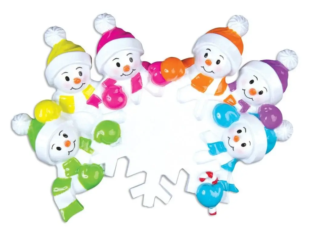 Falling snowmen family of 6 personalized christmas ornament