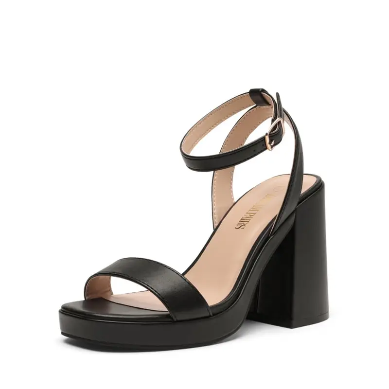 DREAM PAIRS Women's Chunky Heel Platform Open-Toe Ankle Buckle Strap Sandals - Casual Trendy Sandals, Comfortable Heels for Women, Daily Wear Footwear, Walking Shoes, Platform Wedge Shoes, Elegant